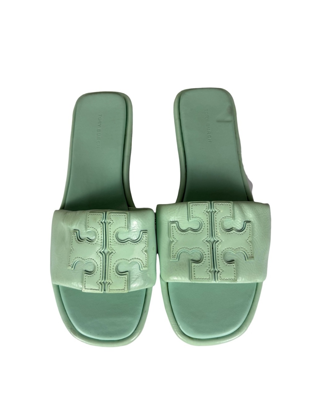 Tory Burch Double T Sport Slide Sandals Caribbean Blue Sz 9.5